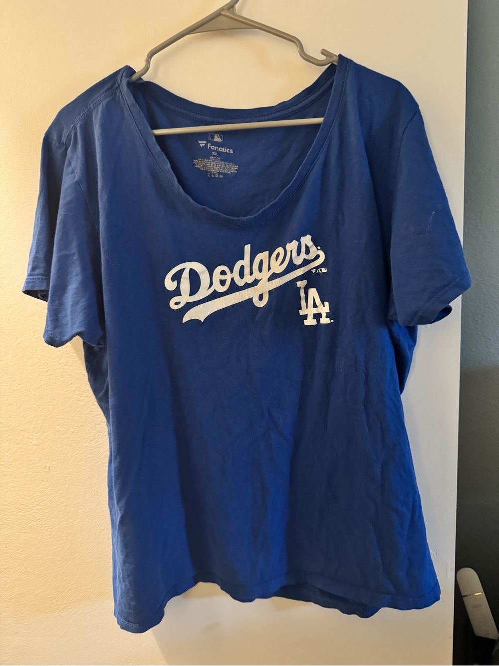 Fanatics Dodgers Blue Short Sleeve Tee with White Logo